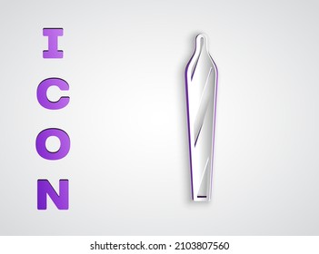 Paper cut Marijuana joint, spliff icon isolated on grey background. Cigarette with drug, marijuana cigarette rolled. Paper art style. Vector