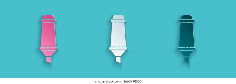 Paper cut Marker pen icon isolated on blue background. Paper art style. Vector Illustration