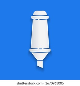 Icono de lápiz de marcador de corte de papel aislado en fondo azul. Estilo de arte de papel. Ilustración vectorial