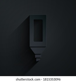 Icono de la pluma del marcador de corte de papel aislado en el fondo negro. Estilo de arte de papel. Vector