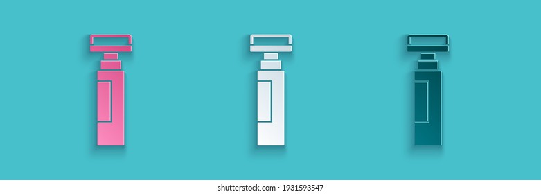 Paper cut Marker pen icon isolated on blue background. Paper art style. Vector