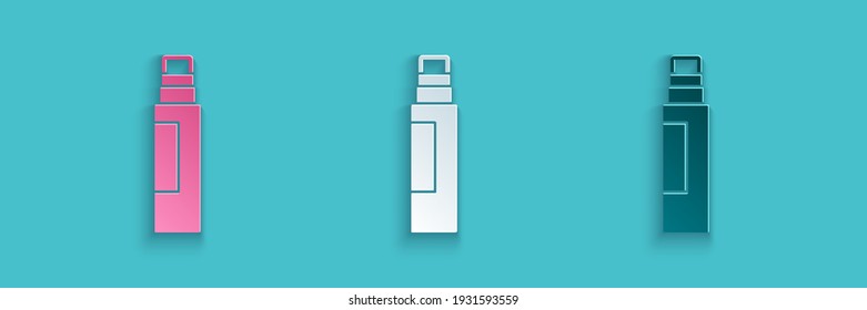 Paper cut Marker pen icon isolated on blue background. Paper art style. Vector