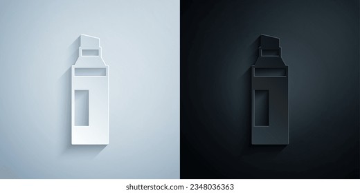 Paper cut Marker pen icon isolated on grey and black background. Paper art style. Vector