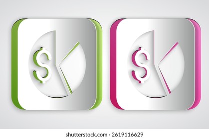 Paper cut Market analysis icon isolated on grey background. Report text file icon. Accounting sign. Audit, analysis, planning. Paper art style. Vector