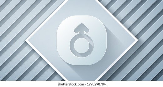 Paper cut Mars symbol icon isolated on grey background. Astrology, numerology, horoscope, astronomy. Paper art style. Vector