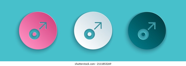 Paper cut Mars symbol icon isolated on blue background. Astrology, numerology, horoscope, astronomy. Paper art style. Vector