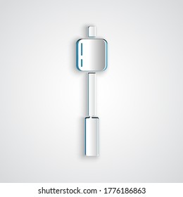 Paper cut Marshmallow on stick icon isolated on grey background. Paper art style. Vector Illustration