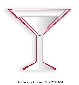 Paper cut Martini glass icon isolated on white background. Cocktail icon. Wine glass icon. Paper art style. Vector.