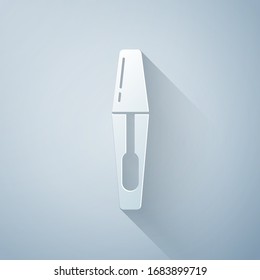 Paper cut Mascara brush icon isolated on grey background. Paper art style. Vector Illustration