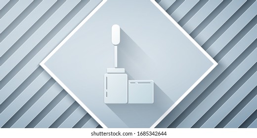 Paper cut Mascara brush icon isolated on grey background. Paper art style. Vector Illustration
