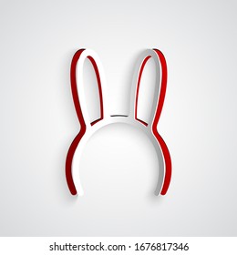 Paper cut Mask with long bunny ears icon isolated on grey background. Paper art style. Vector Illustration