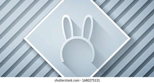 Paper cut Mask with long bunny ears icon isolated on grey background. Paper art style. Vector Illustration