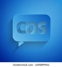 Paper cut Mathematics function cosine icon isolated on blue background. Paper art style. Vector Illustration