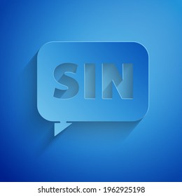 Paper cut Mathematics function sine icon isolated on blue background. Paper art style. Vector Illustration
