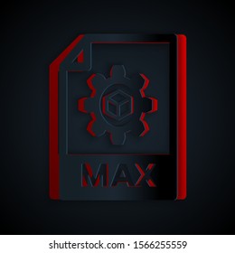 Paper cut MAX file document. Download max button icon isolated on black background. MAX file symbol. Paper art style. Vector Illustration