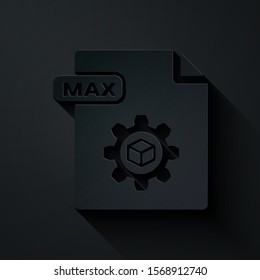 Paper cut MAX file document. Download max button icon isolated on black background. MAX file symbol. Paper art style. Vector Illustration
