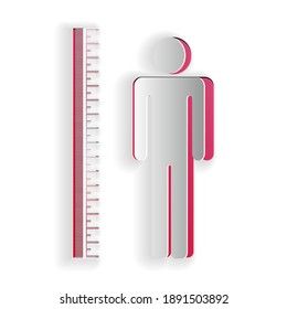 Recorte de papel Icono de cuerpo de altura de medición aislado en fondo blanco. Estilo de arte de papel. Vector.