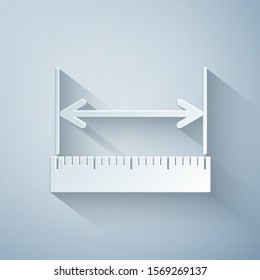 Paper cut The measuring height and length icon isolated on grey background. Ruler, straightedge, scale symbol. Paper art style. Vector Illustration