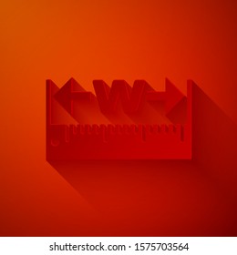 Paper cut The measuring height and length icon isolated on red background. Ruler, straightedge, scale symbol. Paper art style. Vector Illustration