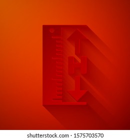 Paper cut The measuring height and length icon isolated on red background. Ruler, straightedge, scale symbol. Paper art style. Vector Illustration