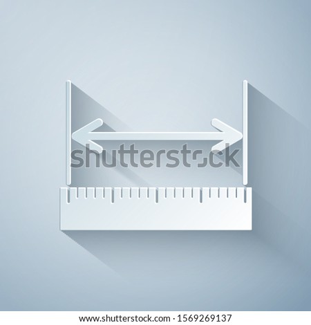 Paper cut The measuring height and length icon isolated on grey background. Ruler, straightedge, scale symbol. Paper art style. Vector Illustration