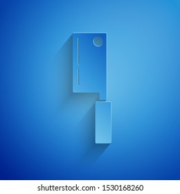 Paper cut Meat chopper icon isolated on blue background. Kitchen knife for meat. Butcher knife. Happy Halloween party. Paper art style. Vector Illustration
