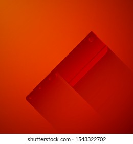 Paper cut Meat chopper icon isolated on red background. Kitchen knife for meat. Butcher knife. Paper art style. Vector Illustration