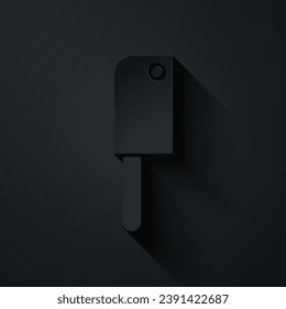 Icono del helicóptero de carne cortado en papel aislado en fondo negro. Cuchillo de cocina para carne. Cuchillo de carnicero. Estilo de arte de papel. Ilustración vectorial