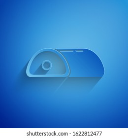Paper cut Meat icon isolated on blue background. Paper art style. Vector Illustration