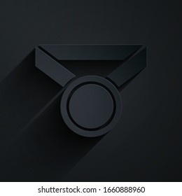 Paper cut Medal icon isolated on black background. Winner symbol. Paper art style. Vector Illustration