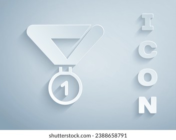 Paper cut Medal icon isolated on grey background. Winner symbol. Paper art style. Vector