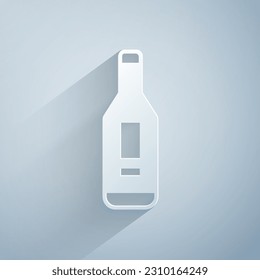 Paper cut Medical digital thermometer for medical examination icon isolated on grey background. Paper art style. Vector