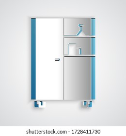 Paper cut Medicine cabinet icon isolated on grey background. Paper art style. Vector Illustration