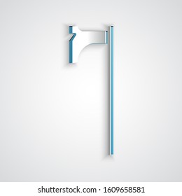 Paper cut Medieval axe icon isolated on grey background. Battle axe, executioner axe. Medieval weapon. Paper art style. Vector Illustration