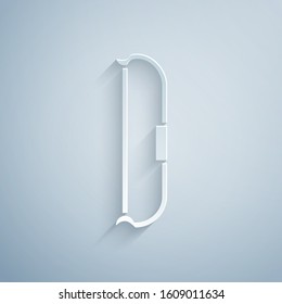 Paper cut Medieval bow icon isolated on grey background. Medieval weapon. Paper art style. Vector Illustration