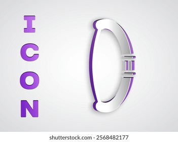 Paper cut Medieval bow icon isolated on grey background. Medieval weapon. Paper art style. Vector