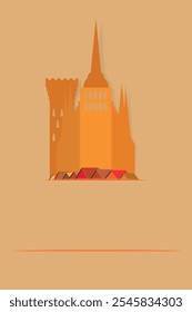 Paper cut medieval Castle or Churh Paper art style. Vector Illustration