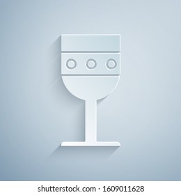 Paper cut Medieval goblet icon isolated on grey background. Paper art style. Vector Illustration
