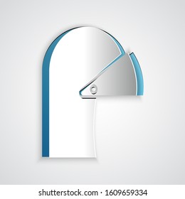 Paper cut Medieval iron helmet for head protection icon isolated on grey background. Paper art style. Vector Illustration