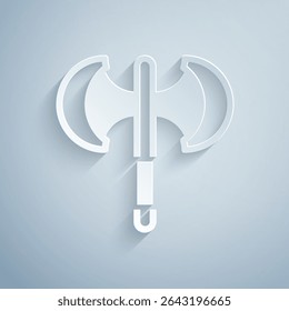 Icono de polea medieval cortado en papel aislado sobre fondo gris. Estilo de arte de papel. Vector