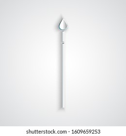 Paper cut Medieval spear icon isolated on grey background. Medieval weapon. Paper art style. Vector Illustration