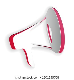 Paper cut Megaphone icon isolated on white background. Paper art style. Vector.