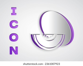 Paper cut Melon fruit icon isolated on grey background. Paper art style. Vector