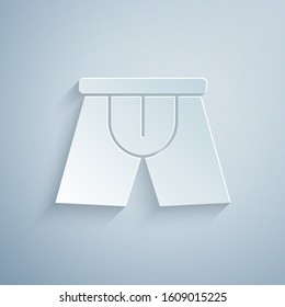 Paper cut Men underpants icon isolated on grey background. Man underwear. Paper art style. Vector Illustration