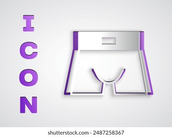 Paper cut Men underpants icon isolated on grey background. Man underwear. Paper art style. Vector