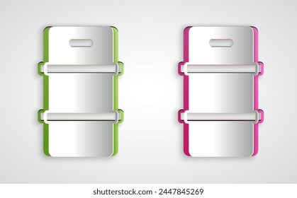 Paper cut Metal beer keg icon isolated on grey background. Paper art style. Vector