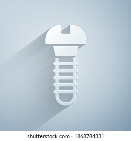 Corte de papel Icono de tornillo metálico aislado en fondo gris. Estilo de arte de papel. Vector
