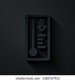 Paper cut Meteorology thermometer measuring heat and cold icon isolated on black background. Thermometer equipment showing hot or cold weather. Paper art style. Vector Illustration