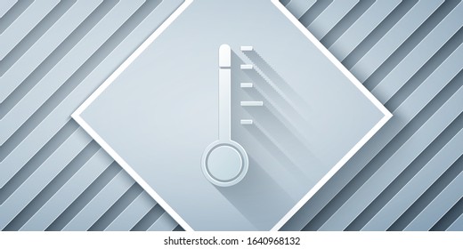 Paper cut Meteorology thermometer measuring icon isolated on grey background. Thermometer equipment showing hot or cold weather. Paper art style. Vector Illustration