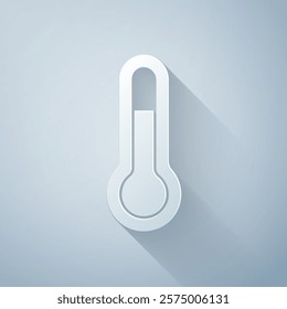 Paper cut Meteorology thermometer measuring icon isolated on grey background. Thermometer equipment showing hot or cold weather. Paper art style. Vector Illustration